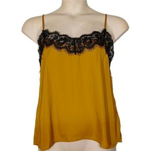 BLUSH J Mustard Yellow Black Eyelash Lace Cami Tank Top 3XL NWT